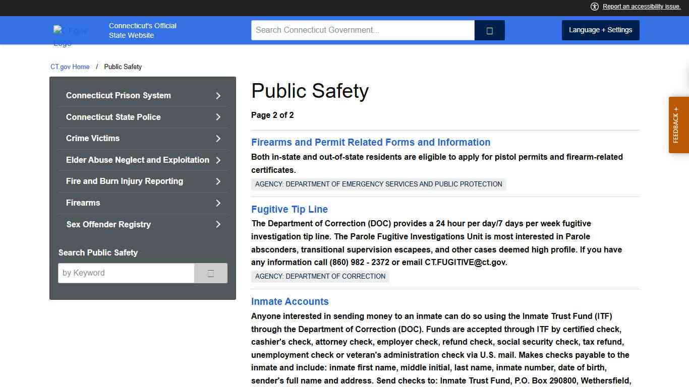 CT.gov: Public Safety