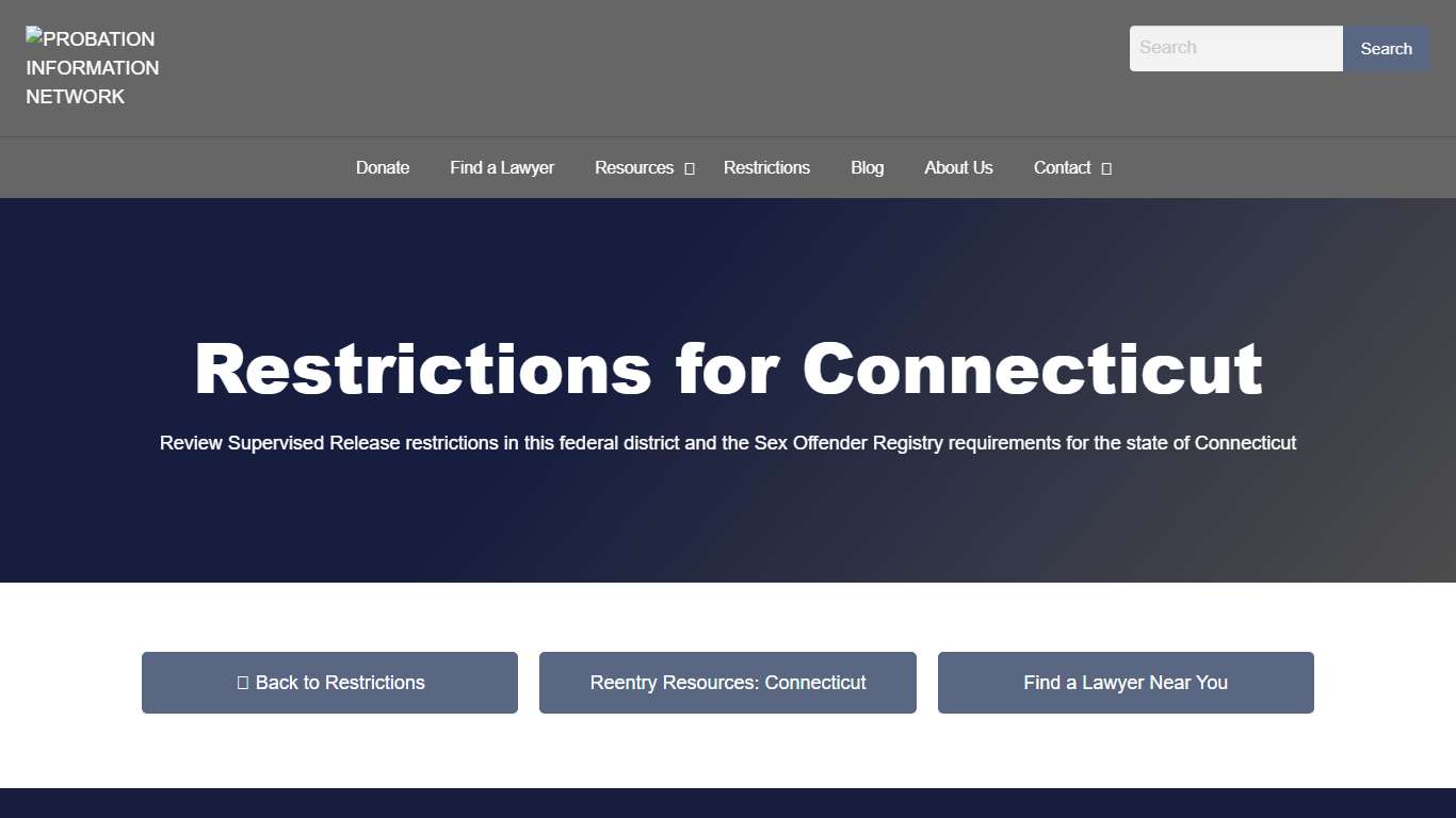 Restrictions for Connecticut - PROBATION INFORMATION NETWORK